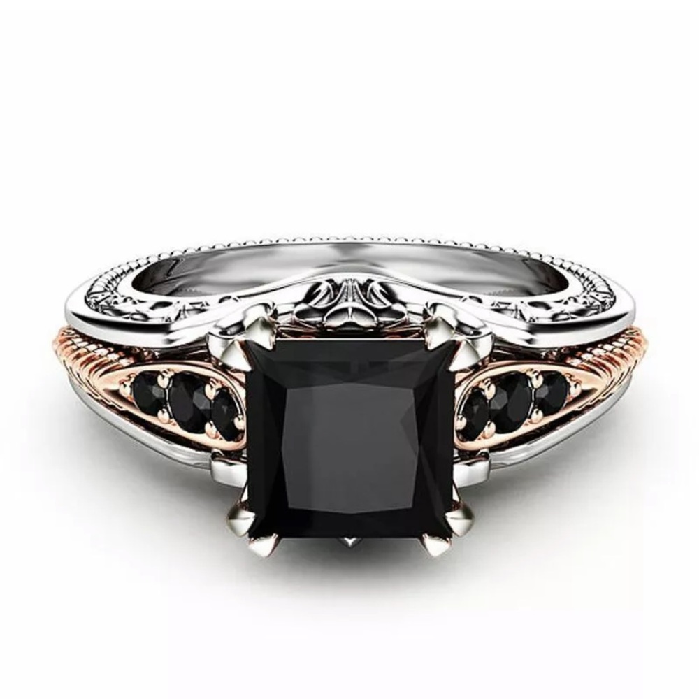 Gorgeous 925 Silver Wedding Rings Black Sapphire - Picture 2 of 4